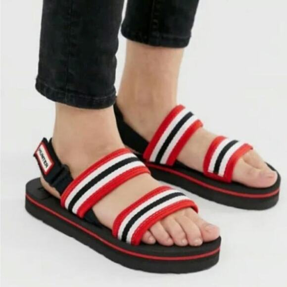 Hunter Original Platform Strap Beach Sandals in Red/Black, sz 11 - Picture 1 of 16